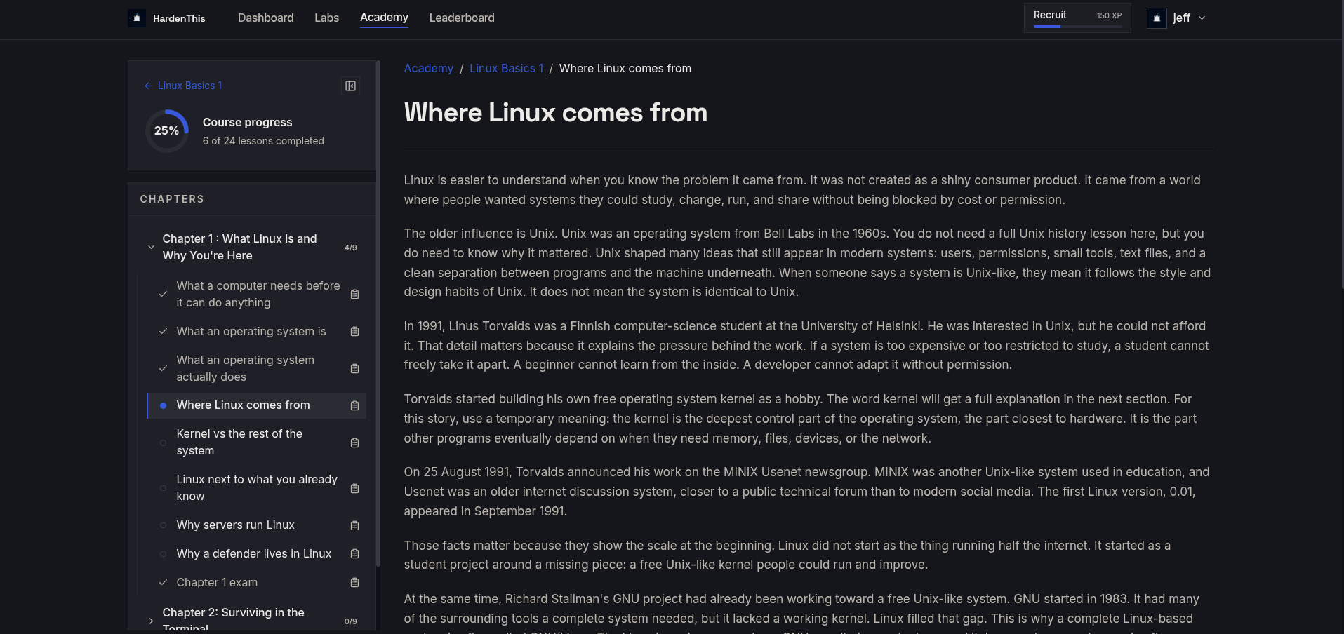 A module page built for reading, progress, and chapter completion.